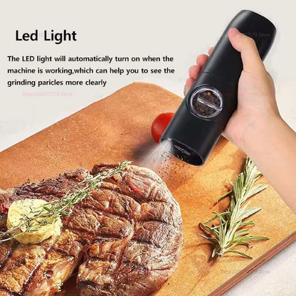 Electric Automatic Salt and Pepper Grinder Set Rechargeable with USB Gravity Spice Mill Adjustable Spices Grinder with LED Light