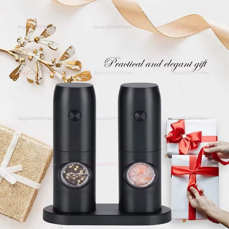 Electric Automatic Salt and Pepper Grinder Set Rechargeable with USB Gravity Spice Mill Adjustable Spices Grinder with LED Light