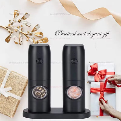 Electric Automatic Salt and Pepper Grinder Set Rechargeable with USB Gravity Spice Mill Adjustable Spices Grinder with LED Light