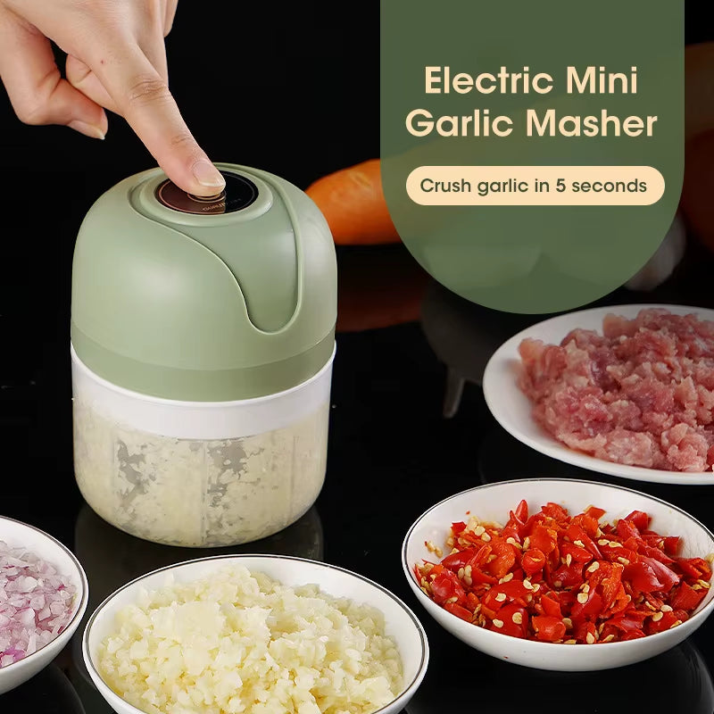 Electric Garlic Chopper Masher Portable USB Rechargeable Multi Function Meat Grinder for Vegetable Fruit Mincer Kitchen Tool